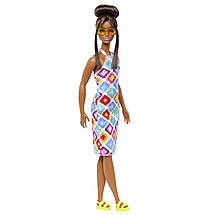 HJT07 Іграшка Лялька Barbie Модниця 30 см у платті з візерунком у ромб, фото 6