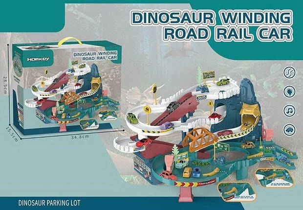 5501 A Іграшка Трек із паркуванням для машинок мінімашинки 4 штуки, підіймач, світло, звук у коробці 35,5-29-16, фото 1