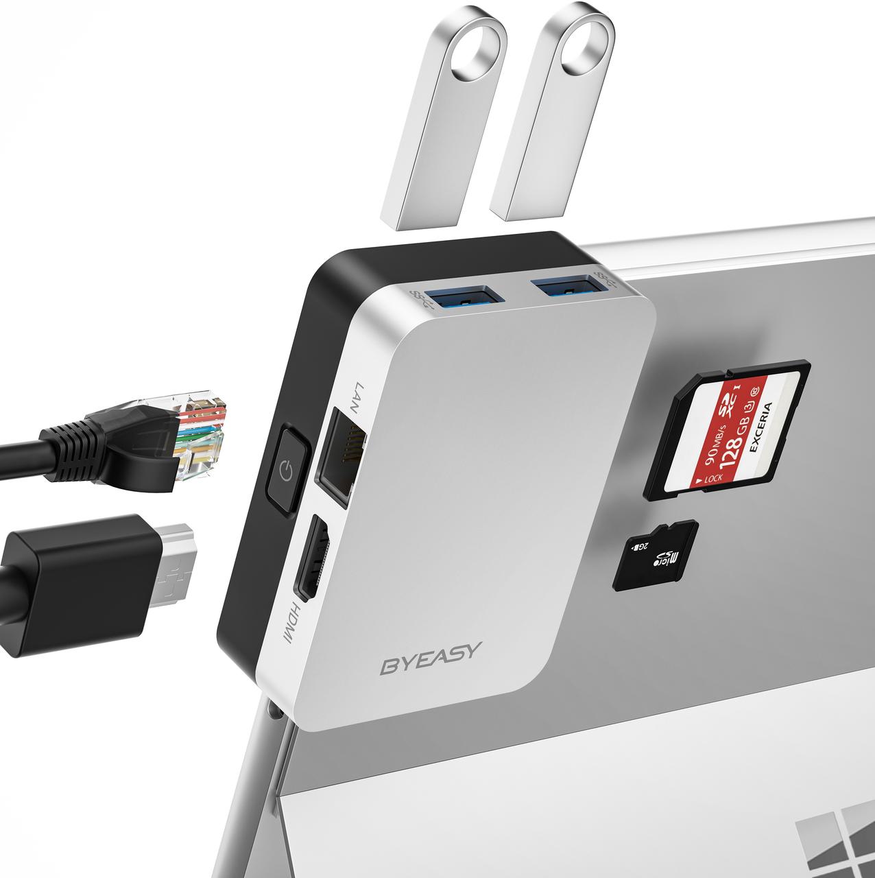 Док станция BYEASY 6-in-1 USB-C Hub USB 3.0 HDMI SD/TF Card Reader Microsoft Surface Pro 8 (UC-309)