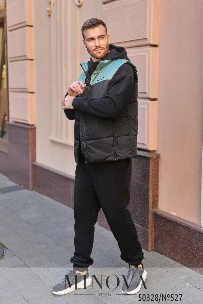 Чоловічий спортивний костюм із тринитки на флісі з теплим жилетом Розміри 46, 48, 50, 52 , 54/56