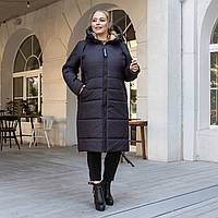 Женская куртка большого размера зимняя 50-60 баклажан с пудрой