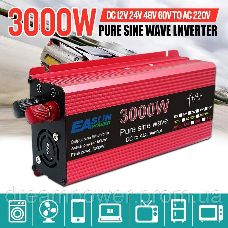 Преобразователь,инвертор,автомобильный EASUN 3000W, чистая синусоида 12V/220V - фото 1 - id-p1968782809