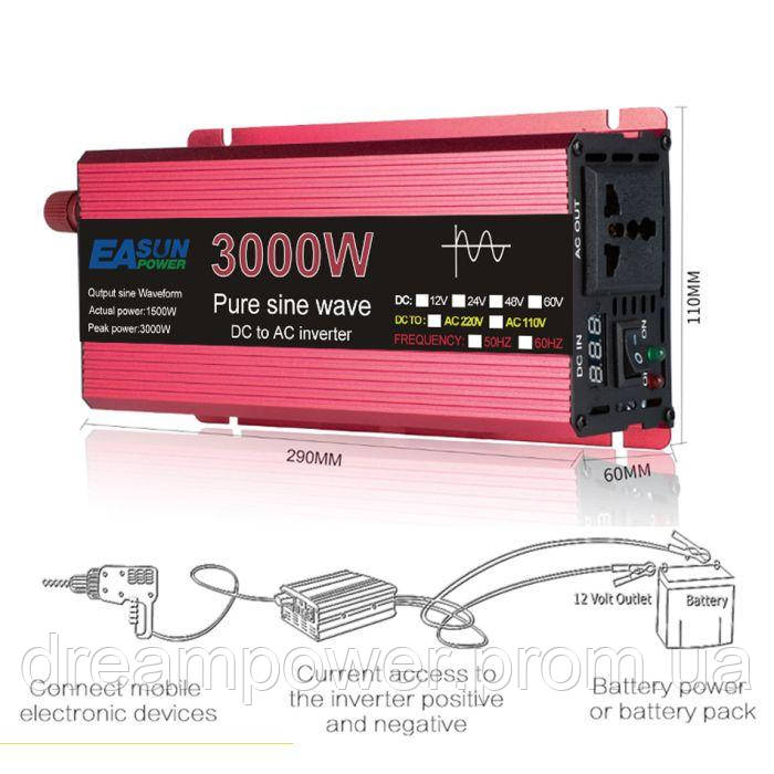 Преобразователь,инвертор,автомобильный EASUN 3000W, чистая синусоида 12V/220V - фото 8 - id-p1968782809