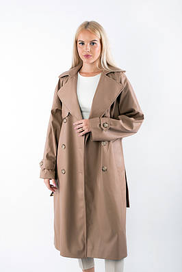 Жіночий тренч з екошкіри темно-бежевий 24953 (2000000113333)
