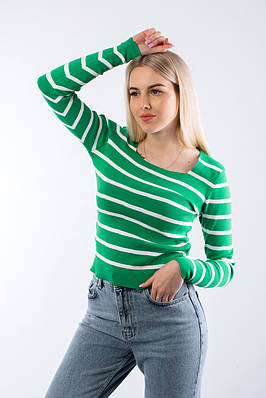 Пуловер жіночий з квадратниним вирізом зелено-білий 3149 (2000000094298)