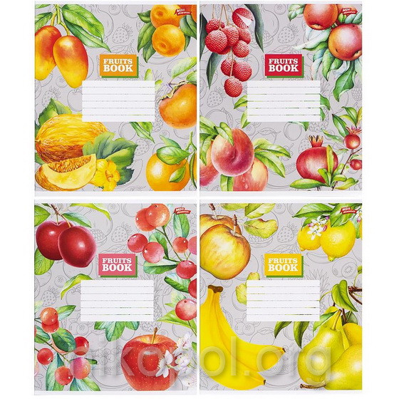 Зошит шкільний 12 аркушів лінійка, серія "Фруктова 2", білизна 100%