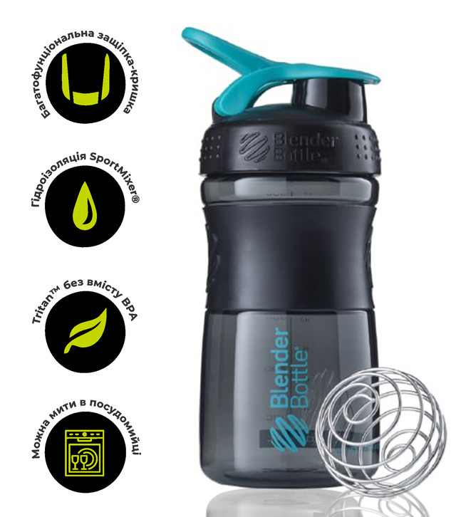 Шейкер спортивний (пляшка) BlenderBottle SportMixer Flip 20oz/590ml Black/Teal 10 4928234287 w640 h2048 20 black mint
