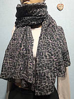 Жіночий сірий шарф палантин леопардовий принт віскоза