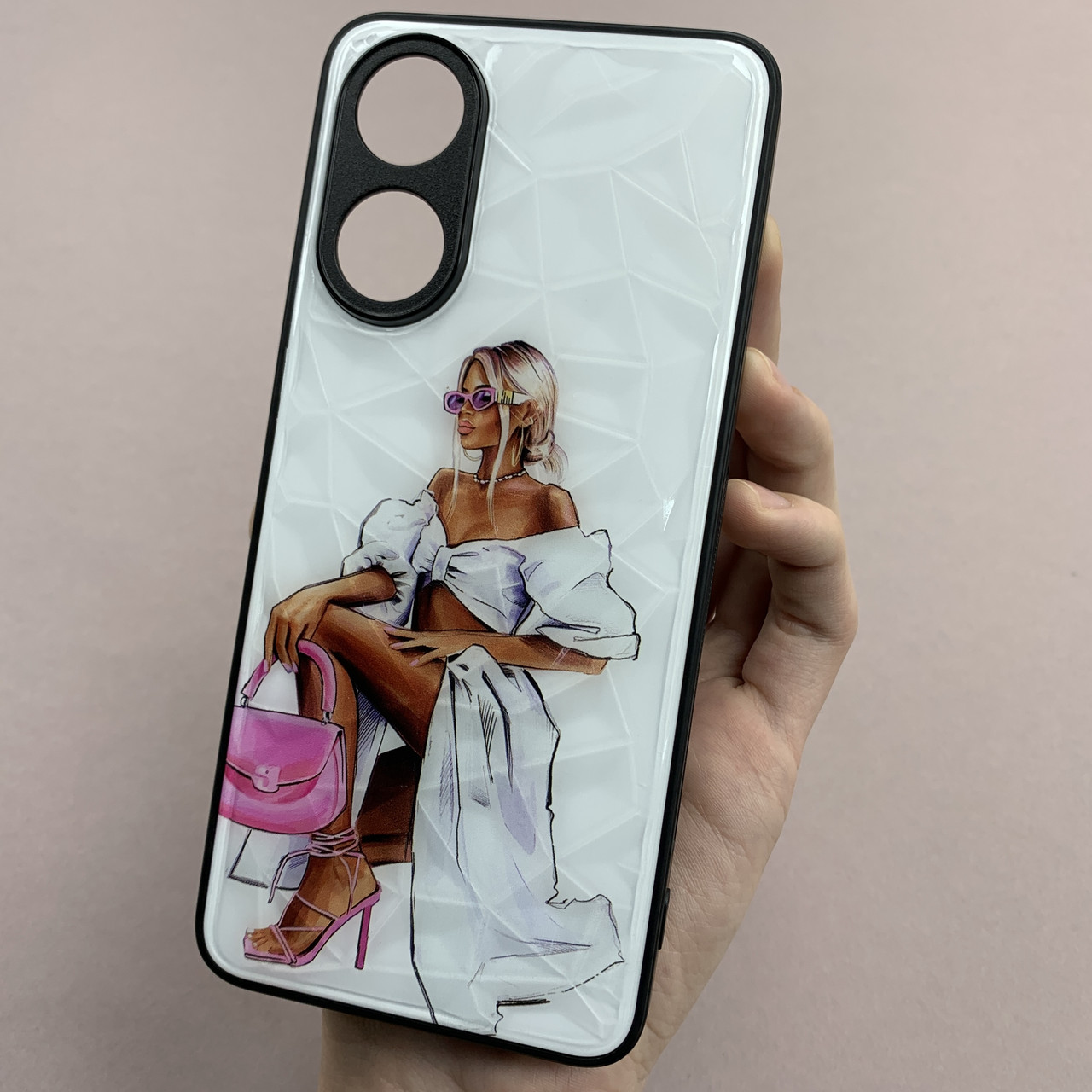 Чохол для Oppo A78 4G Ladies чохол із захистом камери дівчинка із сумочкою на телефон оппо а78 4г білий