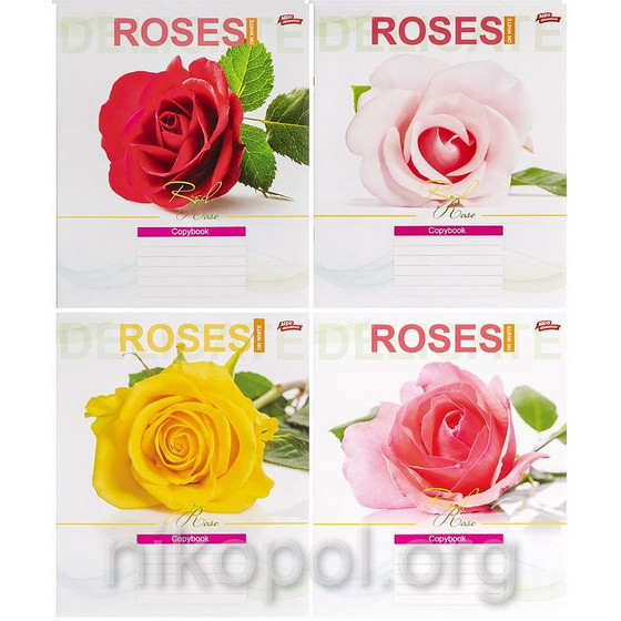 Зошит шкільний 18 листів клітинка, серія "Троянди 2", білизна 100%, фото 1