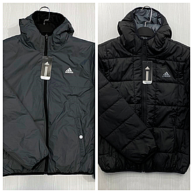 М.L Чоловіча куртка Adidas двустороння з капюшоном демісезон осінь/весна чорна/сіра(Адідас)