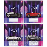 Зошит шкільний 12 аркушів у косу лінію, серія "Швидка машина", білизна 100%