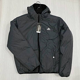 L. XL Чоловіча куртка Adidas двустороння з капюшоном демісезон осінь/весна чорна/сіра(Адідас)