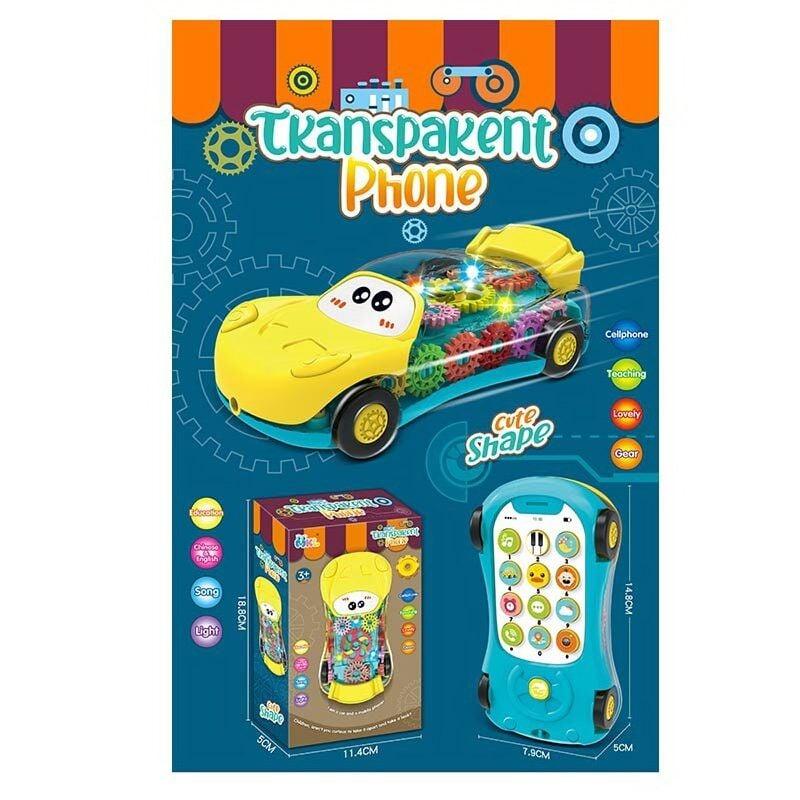 Дитячий телефон іграшка Машинка, звуки, мелодії, озвучування, англійською мовою, підсвітка, шестерні, у