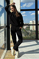 Cпортивный костюм Женский Теплый трикотажный на флисе черный 3450-05