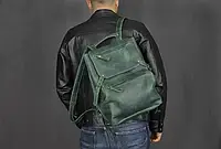 Рюкзак для мандрівок зеленого кольору. Великий шкіряний рюкзак. Зелений рюкзак