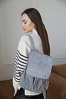 Женский рюкзак/ранец из натуральной замши шифон Светло-серый