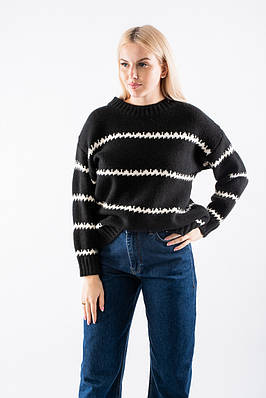 Жіночий светр з декоративною в'язкою чорнио-білий 66005 (2000000115979)