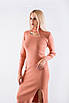 Плаття міді з вирізом на плечі та розрізом пудра  83005 (2000000116143), фото 2