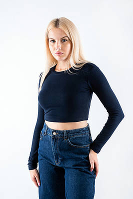 Лонгслів жіночий укорочений темно-синій 4632 (2000000116464)