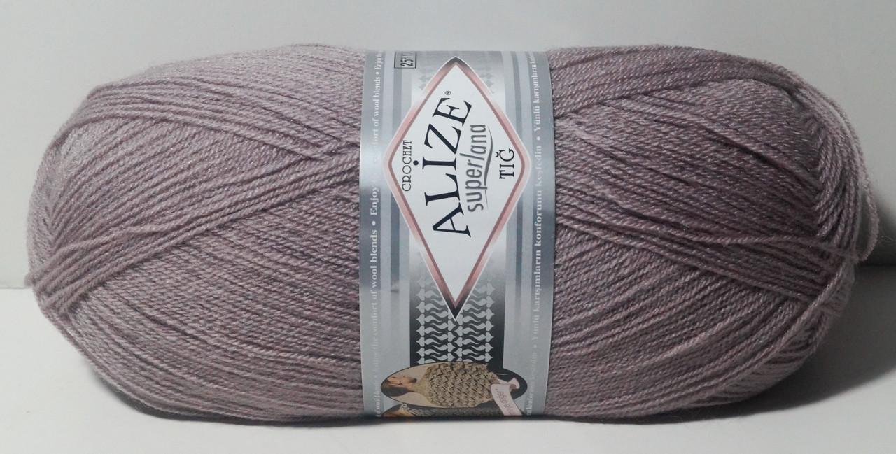 Нитки пряжа для в'язання напіввовна SUPERLANA TIG Суперлана Тіг ALIZE Алізе № 142 сіро-рожевий