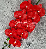 Веточка Латексных орхидей Премиум качества на 9 цветочков - (цвет красный)