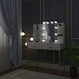 Білий косметичний туалетний столик зі світлодіодним дзеркалом для макіяжу, фото 2