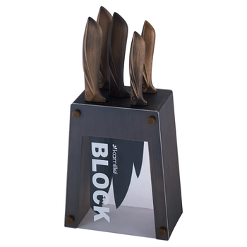 Набір ножів 5 предметів на підставці неіржавка сталь порожнисті ручки 5166 KAMILLE