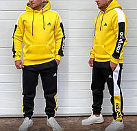 Теплый мужской спортивный костюм Adidas(адидас) Костюм утепленный мужской желтый Adidas