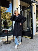 Кашемировое женское демисезонное пальто оверсайз серое с поясом XS-M, M-XL | Женское пальто из кашемира Черный, 42/46