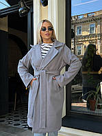 Кашемировое женское демисезонное пальто оверсайз бежевое с поясом XS-M, M-XL | Женское пальто из кашемира Серый, 46/50