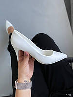 Женские туфли лодочки на высокой шпильке белые экокожа с острым носиком 36