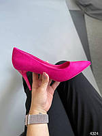 Женские туфли лодочки на высокой шпильке цвета фуксия экозамша с острым носиком 38