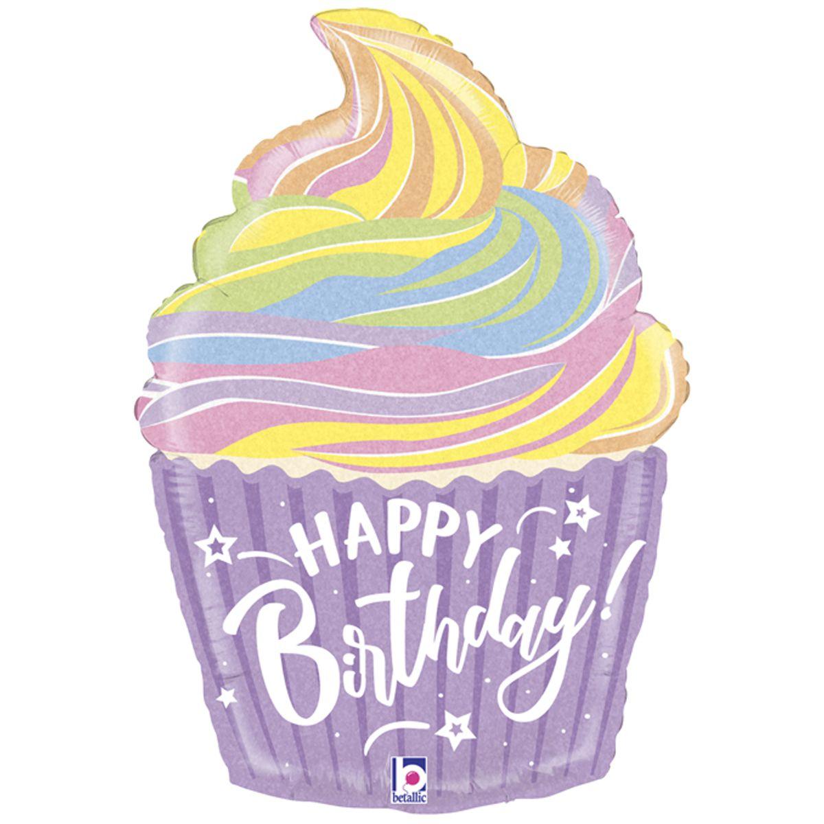 Фольгована кулька фігура "Кекс Happy birthday" сяюча Grabo 28" (70 см) 1 шт