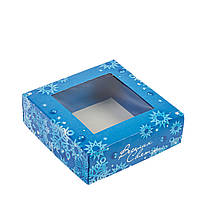 Коробка для пряника з вікном 110х110х37 "Новорічна", блакитна