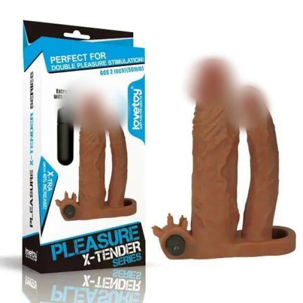 Pleasure X Tender Vibrating Double Penis Sleeve Brown Кітті