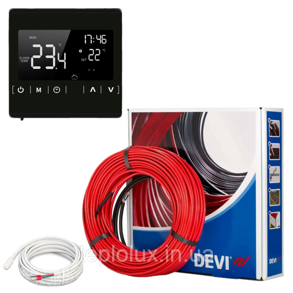 Тепла підлога DEVIflex 18T (11,2 м2). Кабель DTIP-18 (1625Вт-90м) з терморегулятором Ecoset 1822