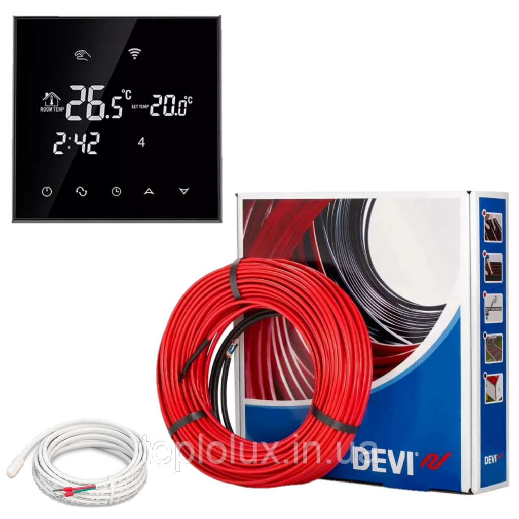 Тепла підлога DEVIflex 18T (14,7 м2). Кабель DTIP-18 (2135Вт-118м) з терморегулятором Ecoset BHT 800 Wi-Fi