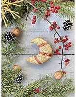Ялинкова текстильна прикраса новорічна "Місяць золотий різдвяний" ручної роботи, handmade святковий декор