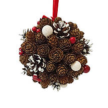 Різдвяний вінок і куля з натуральних шишок та декором із червоних ягід (NY10), фото 3