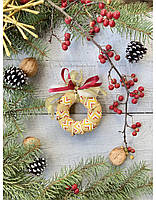 Рождественская елка текстильное украшение "Бублик золотой рождественский" ручной работы, handmade праздничный