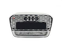 Решітка радіатора Audi A6 2011-2014гід Чорна з сірою рамкою Quatro (в стилі RS)