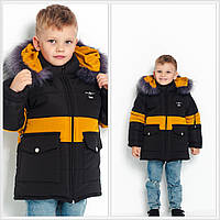 Зимняя куртка для мальчика Юрчик черный\желтый, размеры 86-116