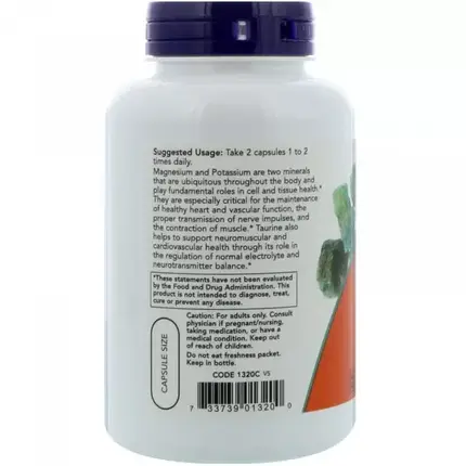 Аспартат Магнію та Калію NOW Foods Magnesium & Potassium Aspartate 120 caps, фото 3