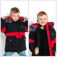 Зимняя куртка для мальчика Юрчик черный\красный, размеры 86-116