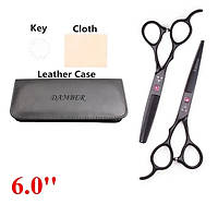 Профессиональные парикмахерские ножницы для стрижки волос для левши комплект Damber 6, пенал, Черный цвет