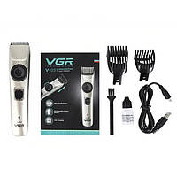 Машинка для стрижки волос беспроводная VGR V-031 Триммер для бритья бороды усов 2 насадки AES