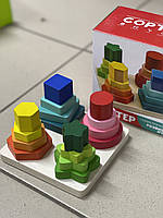 Пирамида деревянная цилиндр логические игри для детей "Fun Game" сортер, развивающие игры