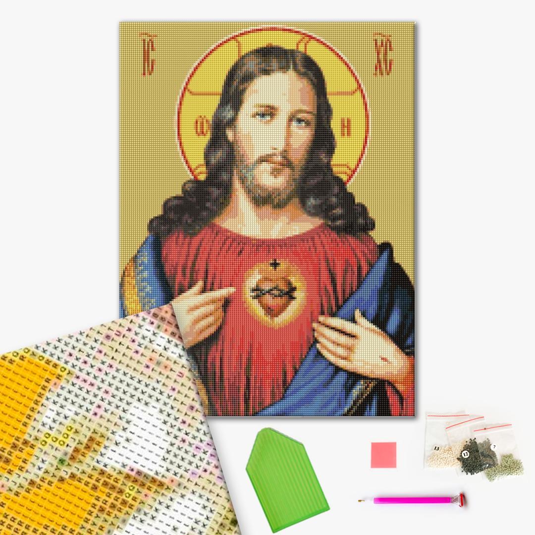 Алмазная мозаика вышивка 40х50 см Brushme Икона Сердце Иисуса - фото 2 - id-p1969322452