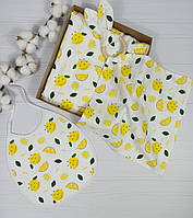 Муслиновый набор a.l.babybox Лимоны (Плед-пеленка 120х120, комфортер-грызунок "Шуршащие ушки" Слюнявчик)